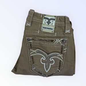 Rock Revival Tigerlily Straight Jeans Mens 32 Beige Stretch ETW1446-403H